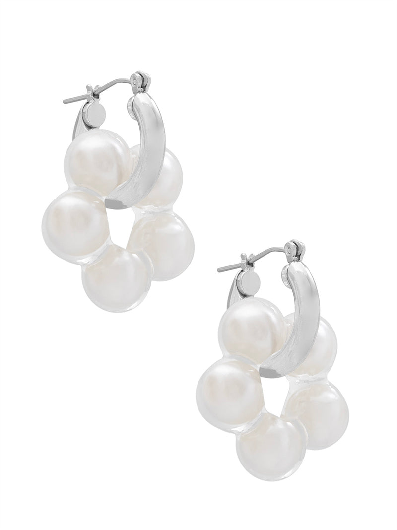 2 in 1 Lucite Covered Pearl Flower Charm Hoop Earring