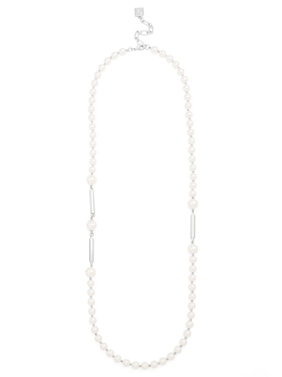 Long Pearl Necklace with Metal Bar