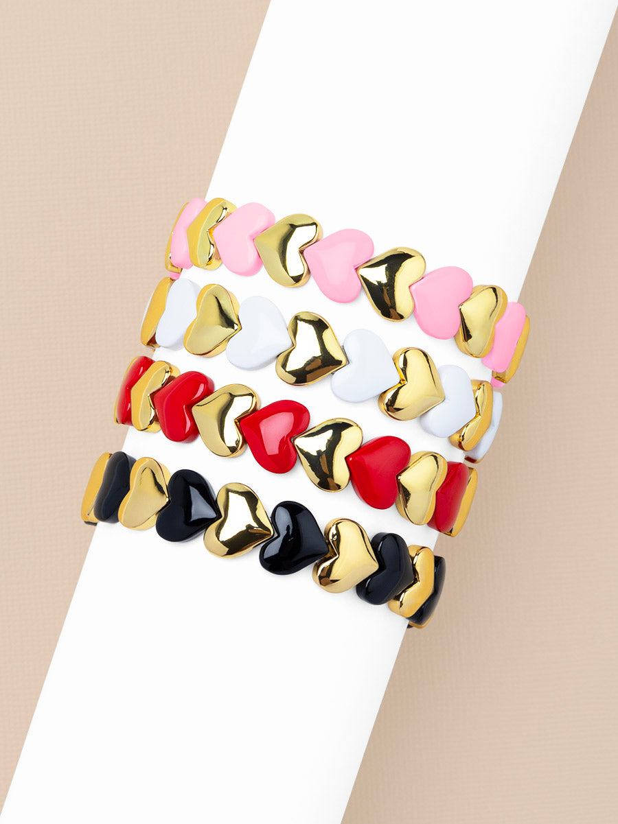 Enamel Heart Stack Stretch Bracelet | ZENZII Wholesale Jewelry