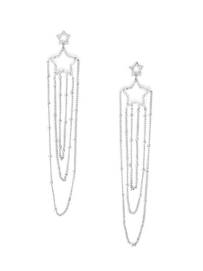 Pave Star and Chain Drop Earring - Silver and Clear 