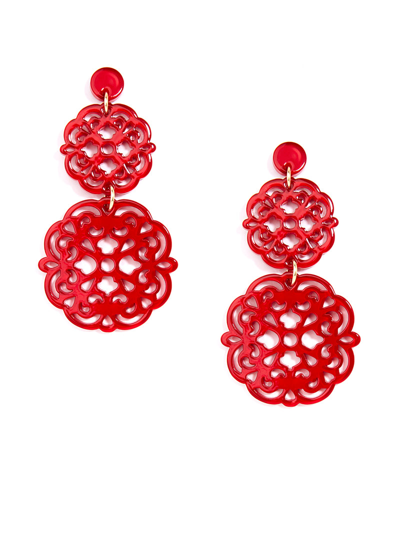 Two-Tier Resin Emblem Drop Earring - Red