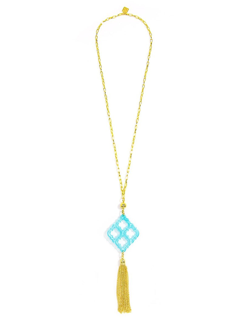 Lattice Tassel Pendant Necklace - Bright Blue