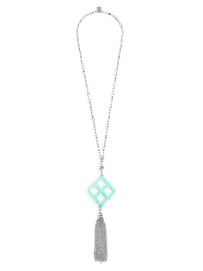 Lattice Tassel Pendant Necklace - Silver/Mint