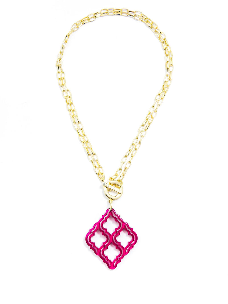Imperial Lattice Pendant Necklace - Hot Pink