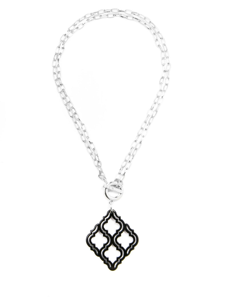 Imperial Lattice Pendant Necklace - Silver/Black