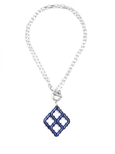 Imperial Lattice Pendant Necklace - Silver/Navy