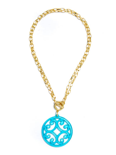 Circle Scroll Pendant Necklace - Neon Blue