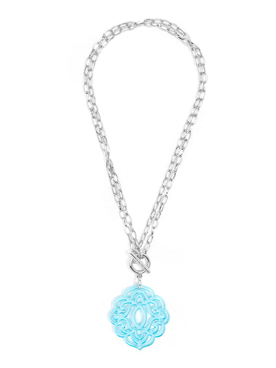 Baroque Resin Pendant Necklace - Silver and Bright blue
