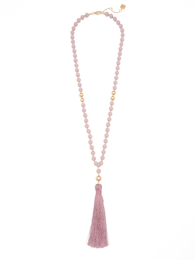 Matte Beaded Necklace with Tassel - ROSE