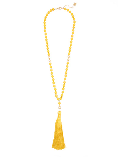Matte Beaded Necklace with Tassel - ylw