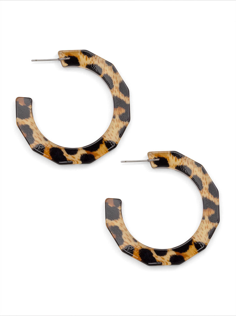 Large Resin Textured Leopard Hoop Earring