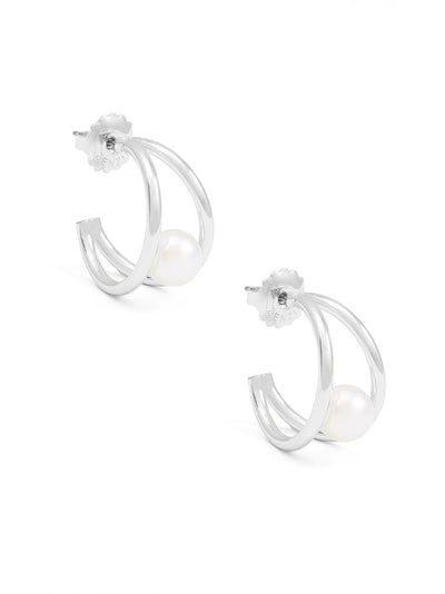 Pearl Double Hoop Huggie Earring