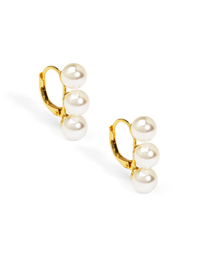 Three Pearl Huggie Earring