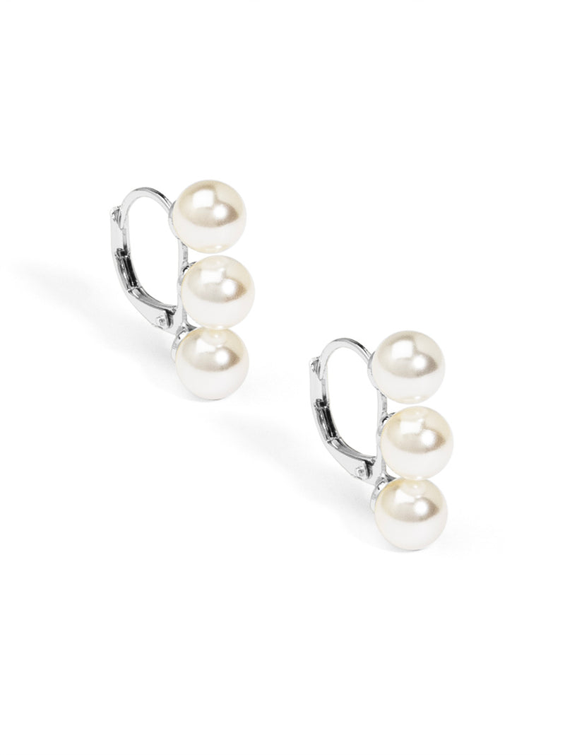 Three Pearl Huggie Earring