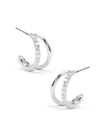 Pave Double Hoop Huggie Earrings