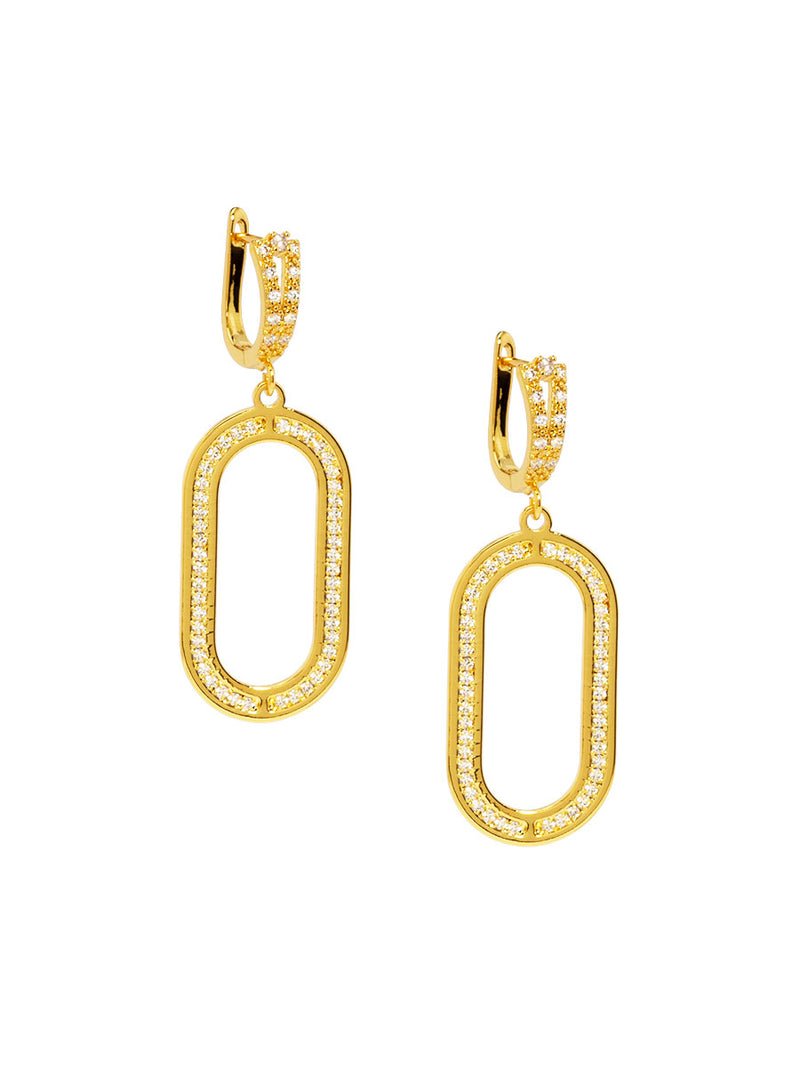 Pave Oval Two Link Drop Earring