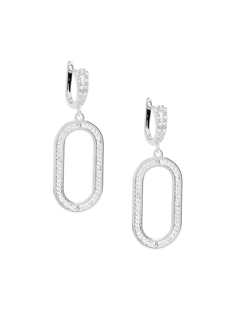 Pave Oval Two Link Drop Earring