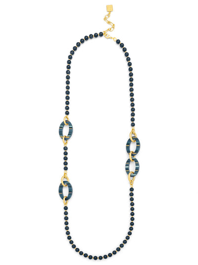 Beaded Striped Ellipse Long Necklace