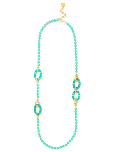 Beaded Striped Ellipse Long Necklace