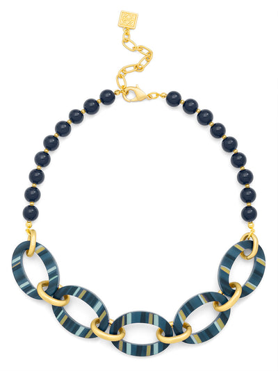 Beaded Striped Ellipse Collar Necklace