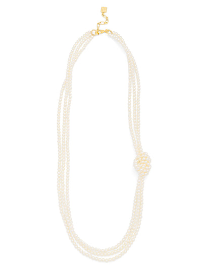 Long Layered Side Knot Pearl Necklace