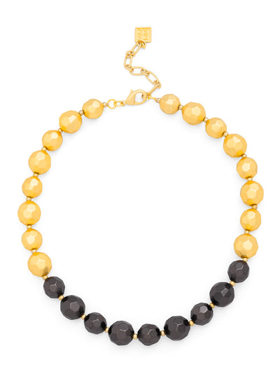 Matte Black and Gold Beaded Collar Necklace