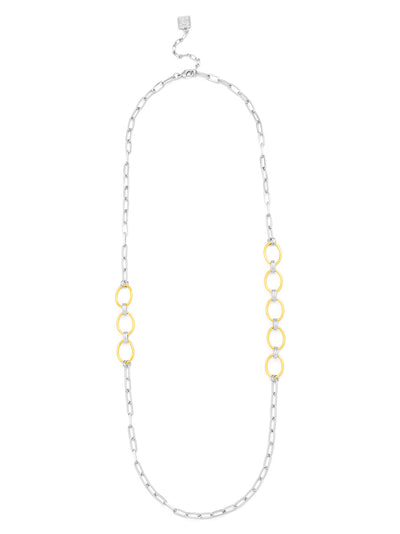 Two-Tone Oval and Paperclip Link Long Necklace
