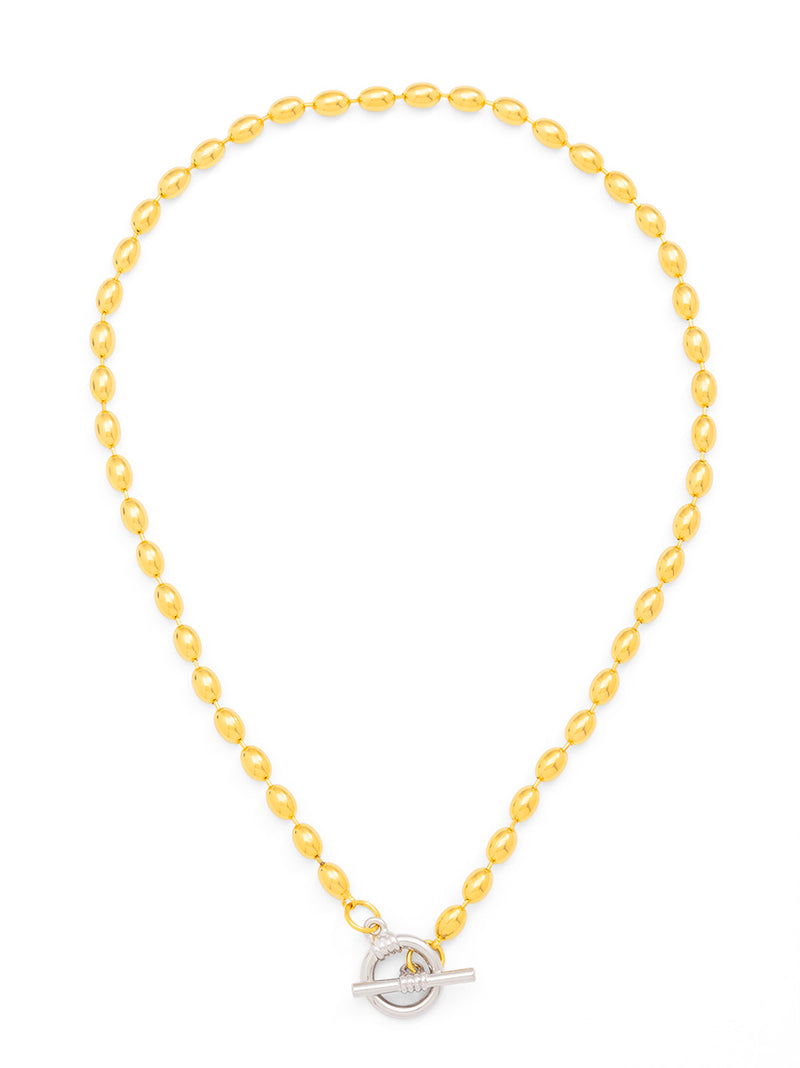 Gold Beaded Toggle Charm Collar Necklace