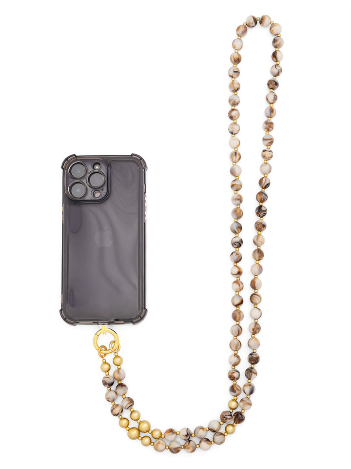 Marbled Beige Beaded Crossbody Phone Lanyard | ZENZII