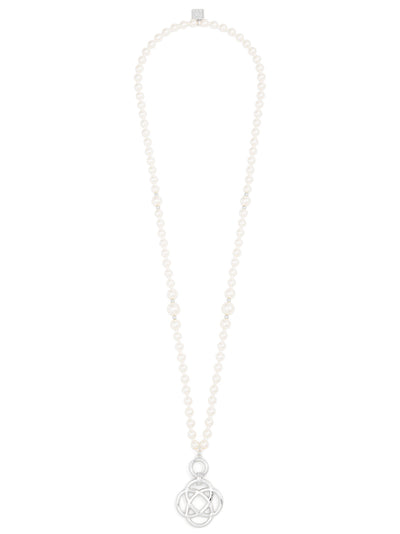 Clover Charm Pearl Beaded Long Necklace
