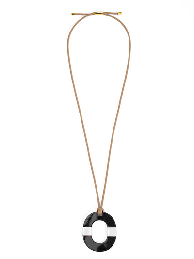 Color Block Oval Pendant Long Necklace