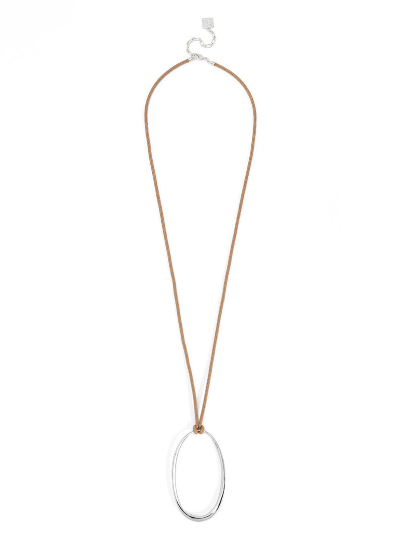 Adjustable Ellipsis Pendant Leather Long Necklace