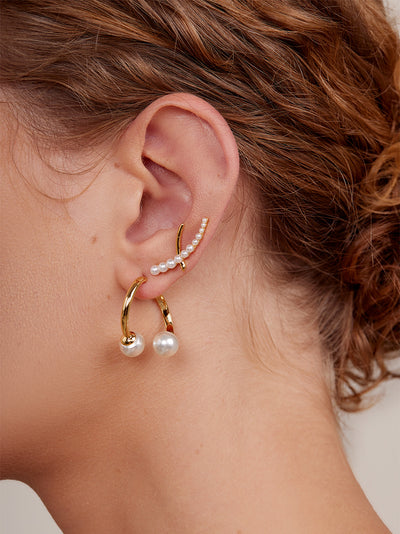 Criss-Cross Pearl Huggie Earring