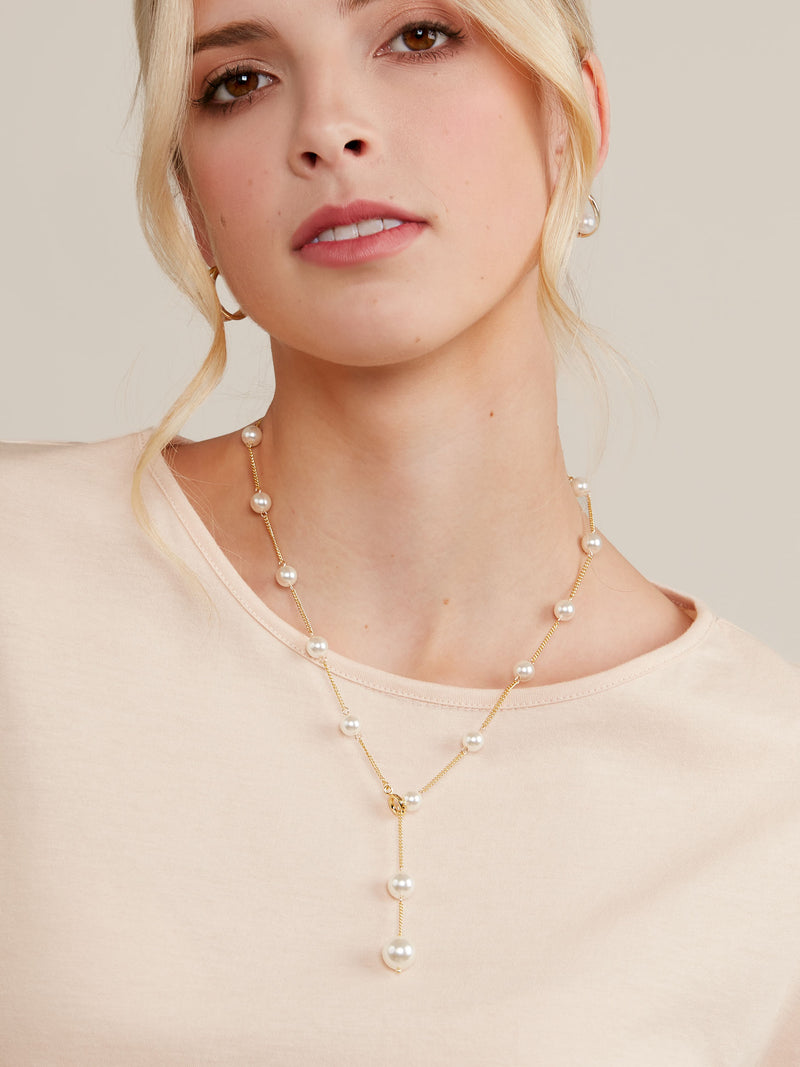 2 in 1 Pearl Lariat Collar Necklace