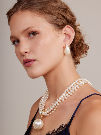 Multistrand Pearl Pendant Short Necklace