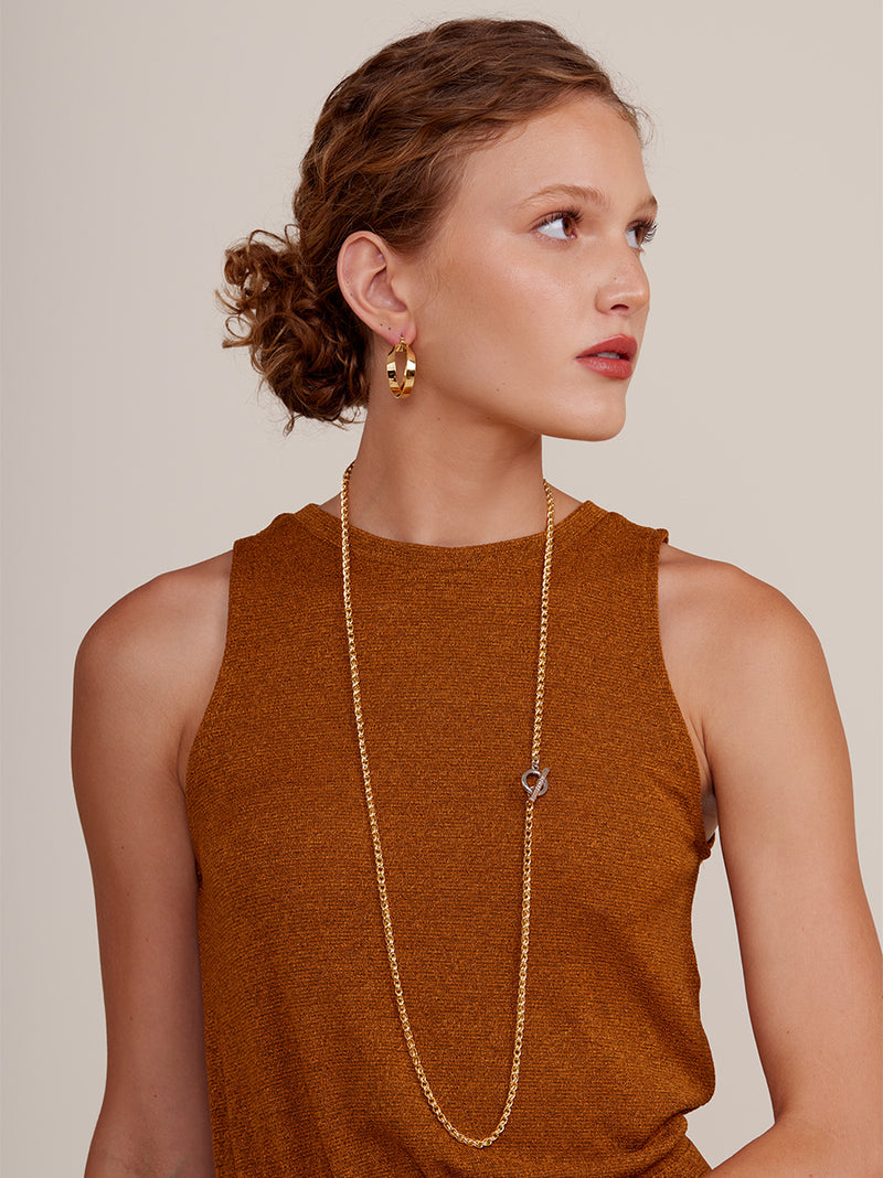 2-in-1 Two-Tone Chain Lariat Long Necklace