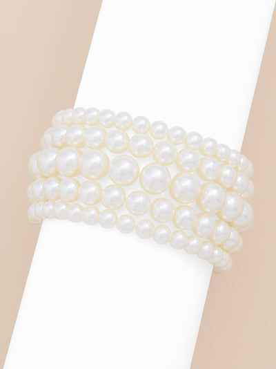 Layered Mixed Pearl Beaded Stretch Bracelet