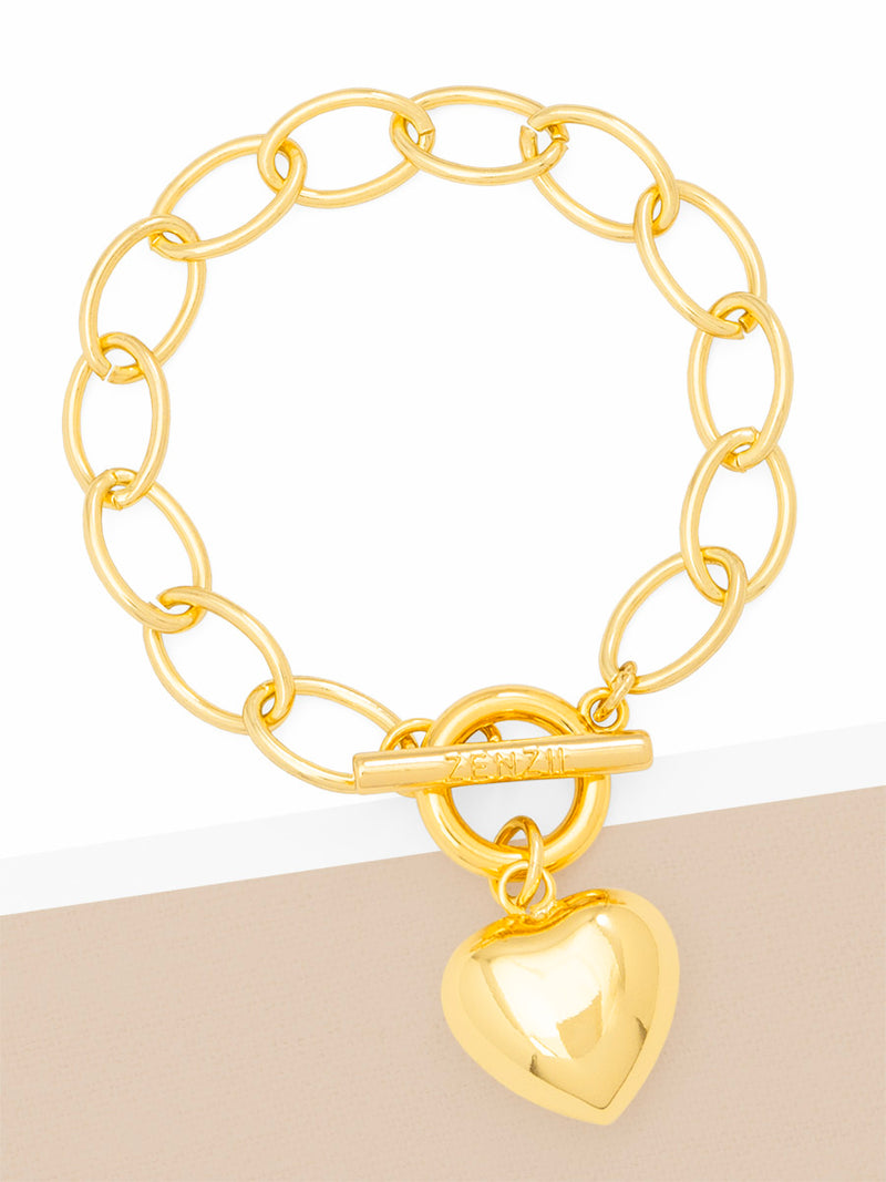 Puffed Heart Oval Links Bracelet