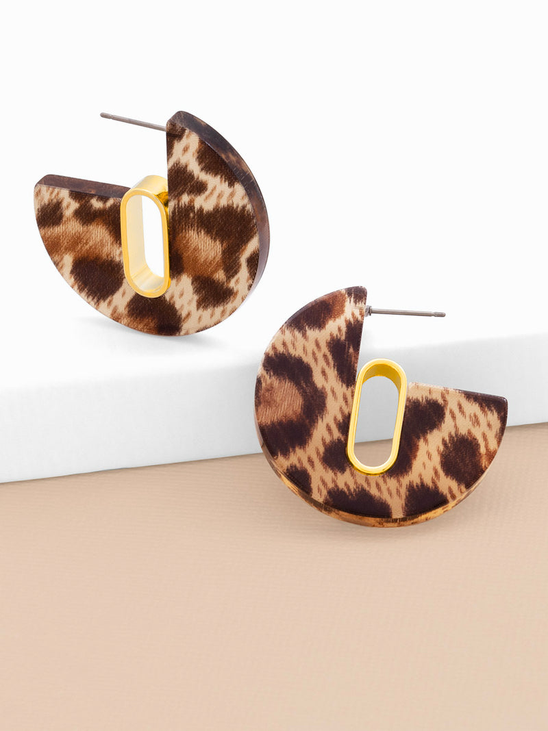 Leopard Print Flat Hoop Earring