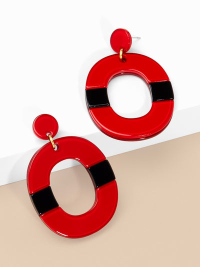 Color Block Oval Drop Earring