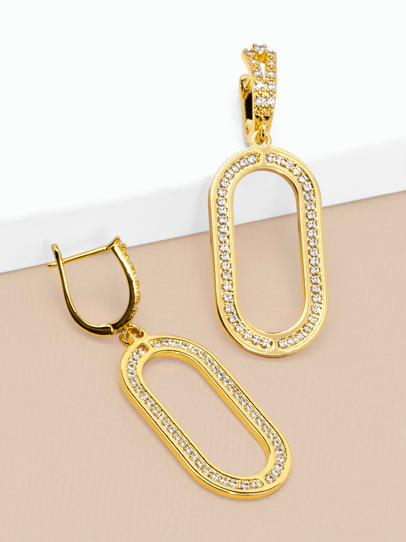 Pave Oval Two Link Drop Earring