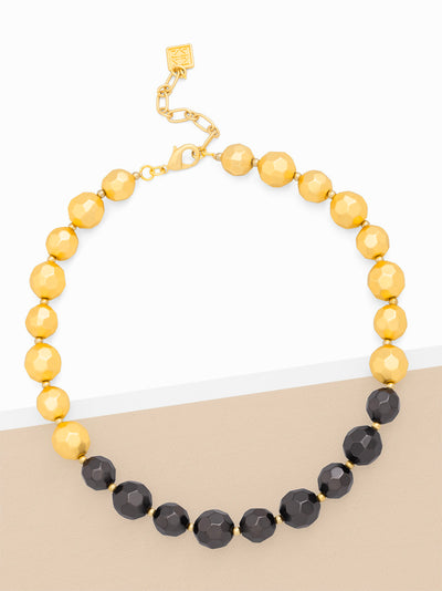 Matte Black and Gold Beaded Collar Necklace