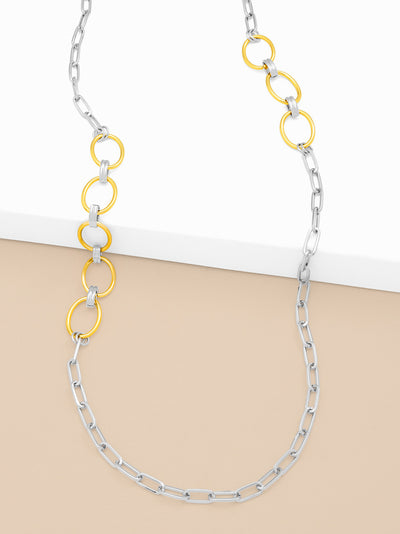 Two-Tone Oval and Paperclip Link Long Necklace