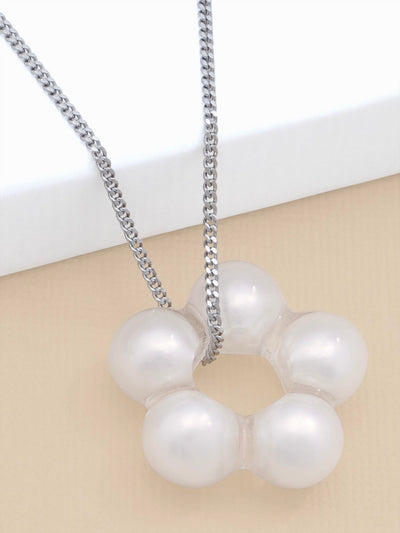 Lucite Covered Pearl Flower Charm Chain Necklace