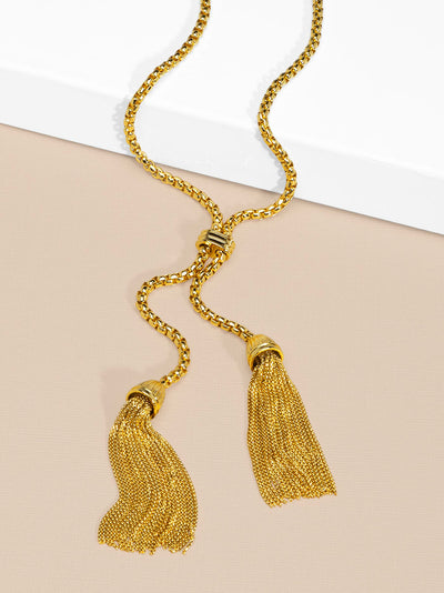 Double Fringe Lariat Long Necklace