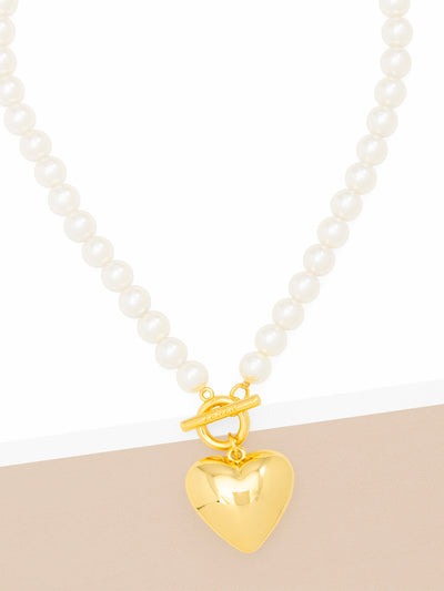 Heart Charm Pearl Collar Necklace