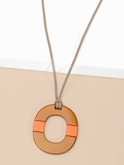 Color Block Oval Pendant Long Necklace