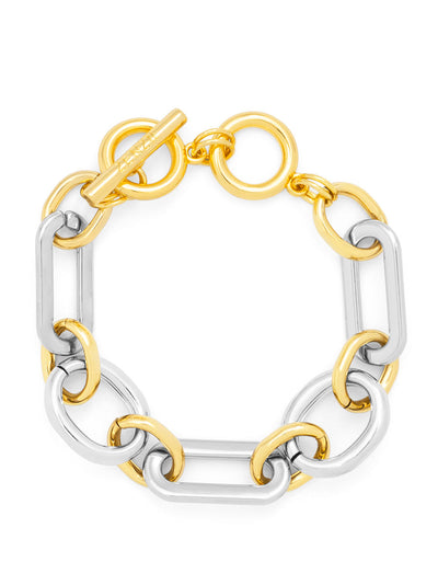 Two-Tone Oval and Paperclp Link Bracelet