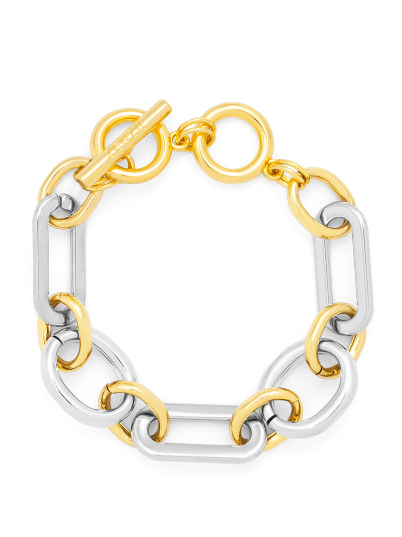 Two-Tone Oval and Paperclp Link Bracelet