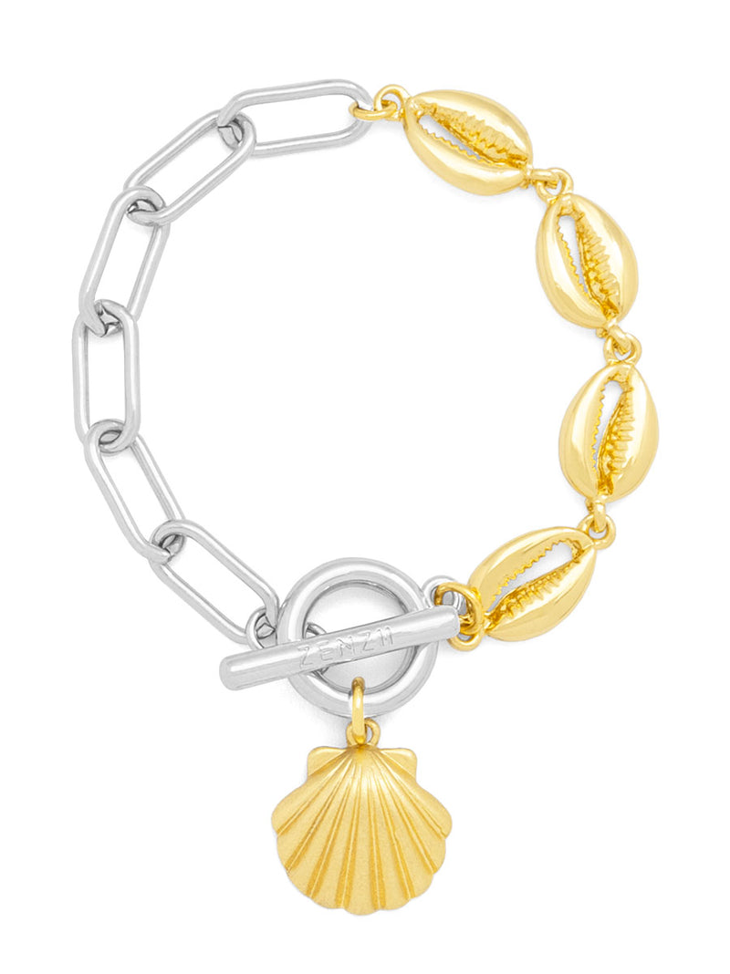 Two-Tone Seashell Charm Bracelet